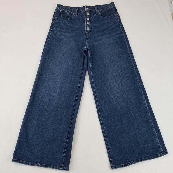 GAP 1969 Denim Jeans Womens 8/29 Dark Indigo High Rise Wide Leg Ankle Button Fly - Picture 1 of 14